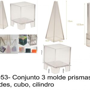 J 1953- Conjunto 3 molde prismas, piramides, cubo, cilindro cachabon