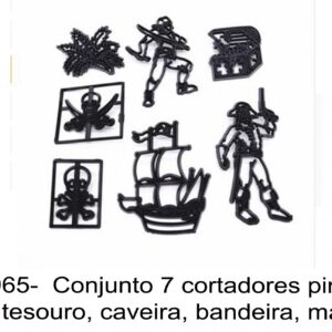 J 1965-  Conjunto 7 cortadores piratas, navio, tesouro, caveira, bandeira, mar, oceano, joias