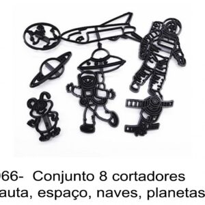 J 1966-  Conjunto 8 cortadores astronauta, espaço, naves, planetas, satelite