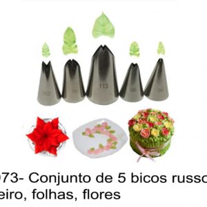 J 1973- Conjunto de 5 bicos russos, pasteleiro, folhas, flores