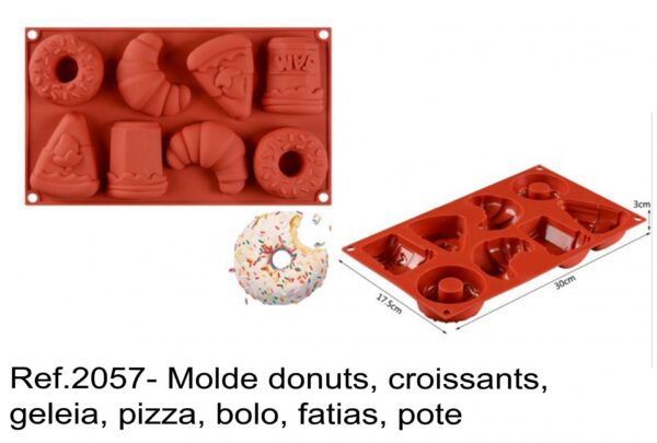 J 2057- Molde donuts, croissants, geleia, pizza, bolo, fatias, pote