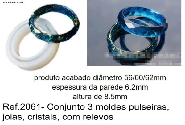 J 2061- Conjunto 3 moldes pulseiras, joias, cristais, com relevos cristal