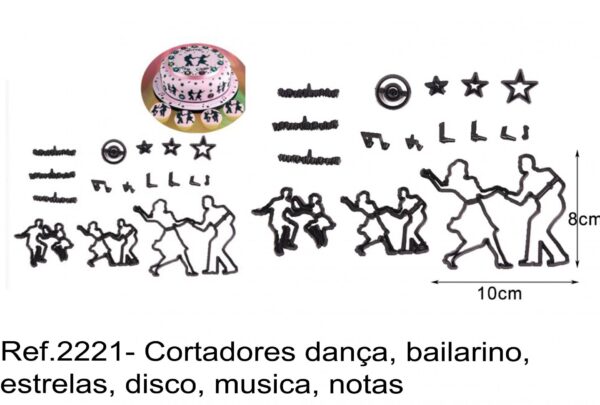 J 2221- Cortadores dança, bailarino, estrelas, disco, musica, notas
