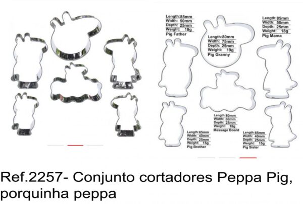 J 2257- Conjunto 6 cortadores Peppa Pig, porquinha peppa