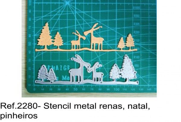J 2280- Stencil metal renas, natal, pinheiros