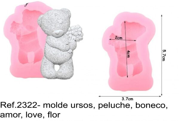 J 2322- molde ursos, peluche, boneco, amor, love, flor