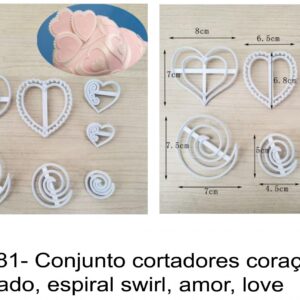J 2381- Conjunto cortadores coração, rendilhado, espiral swirl, amor, love, corações, rendas, lace