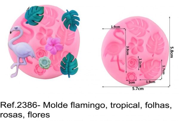 J 2386- Molde flamingo, tropical, folhas, rosas, flores