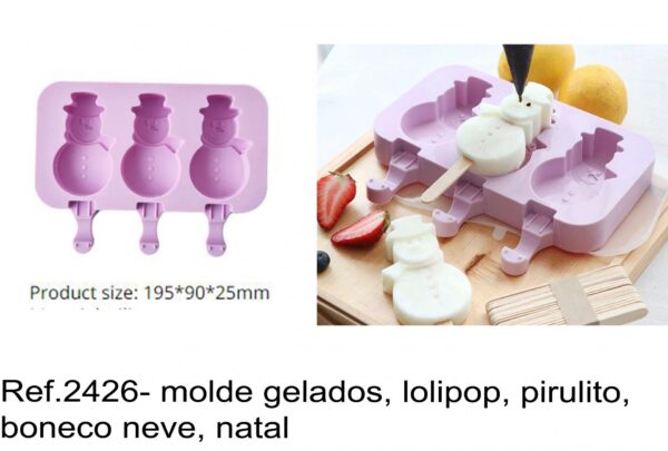 J 2426- molde gelados, lolipop, pirulito, boneco neve, natal popsicle picole popsicle