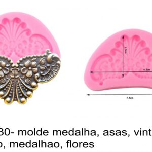 J 2430- molde medalha, asas, vintage, barroco, medalhao, flores