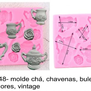 J 2448- molde chá, chavenas, bules, rosas, flores, vintage café terrina jarro