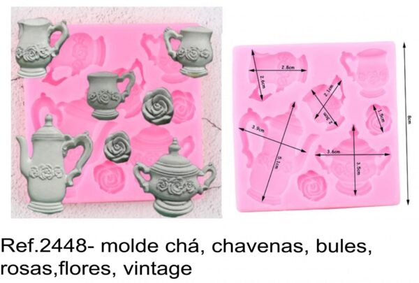 J 2448- molde chá, chavenas, bules, rosas, flores, vintage café terrina jarro