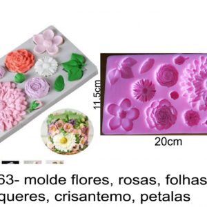 J 2463- molde flores, rosas, folhas, malmequeres, crisantemo, petalas