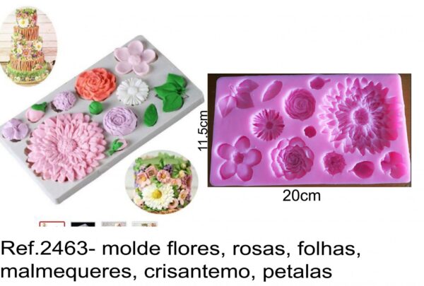 J 2463- molde flores, rosas, folhas, malmequeres, crisantemo, petalas