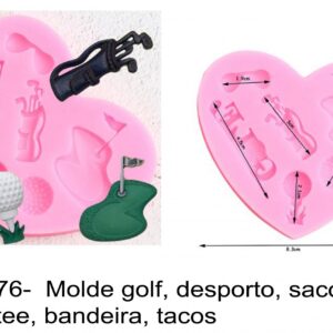 J 2476-  Molde golf, desporto, saco, bolas, tee, bandeira, tacos