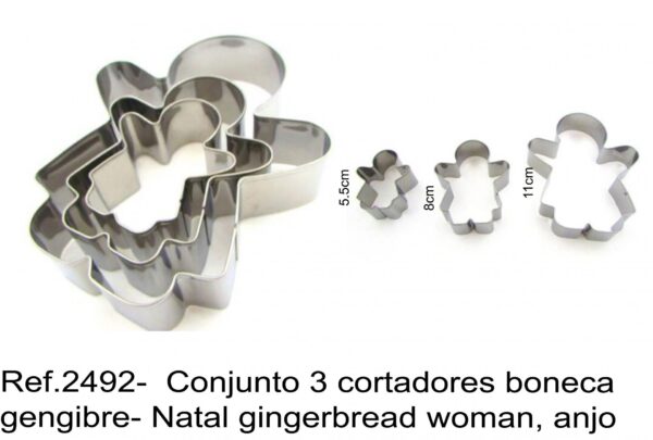 J 2492-  Conjunto 3 cortadores boneca gengibre- Natal gingerbread woman, anjo