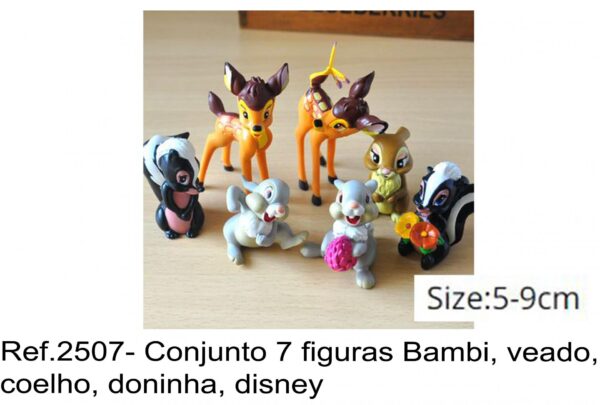 J 2507- Conjunto 7 figuras Bambi, veado, coelho, doninha, disney