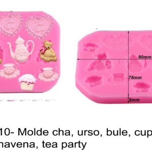 J 2510- Molde cha, urso, bule, cupcake, bolo, chavena, tea party