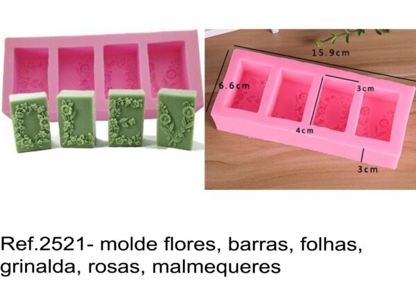 J 2521- molde flores, barras, folhas, grinalda, rosas, malmequeres cubos quadrado