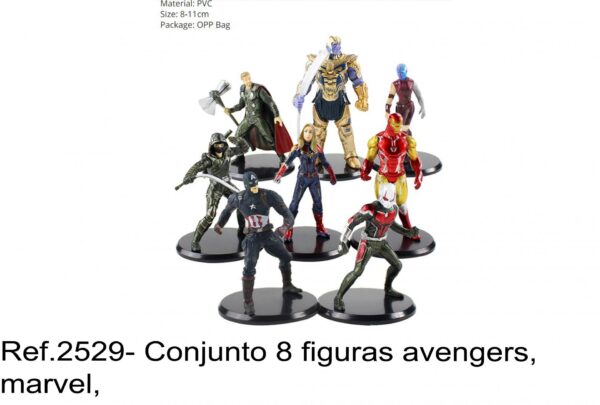 J 2529- Conjunto 8 figuras avengers, marvel, capitão america, homem ferro, guerra infinito, thor, thanos