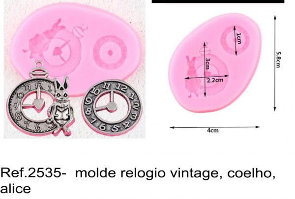 J 2535-  molde relogio vintage, coelho, alice