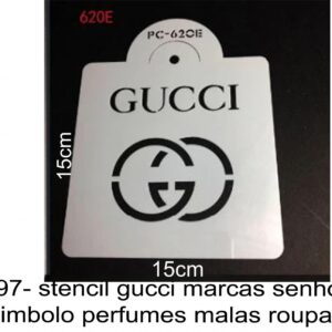 J 2597- stencil gucci marcas senhora logos simbolo perfumes malas roupa 15*15cm