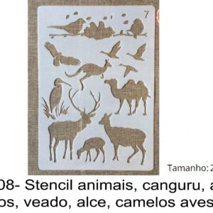 J 2608- Stencil animais, canguru, aguia, passaros, veado, alce, camelos aves