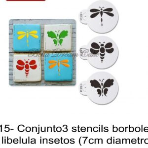 J 2615- Conjunto3 stencils borboleta abelha libelula insetos (7cm diametro) insectos
