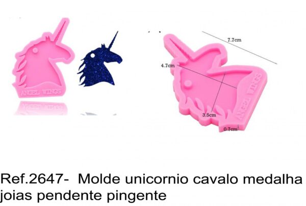 J 2647-  Molde unicornio cavalo medalha joias pendente pingente