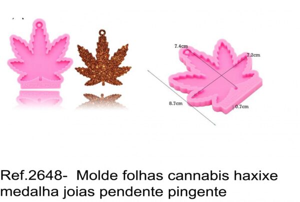 J 2648-  Molde folhas cannabis haxixe  medalha joias pendente pingente