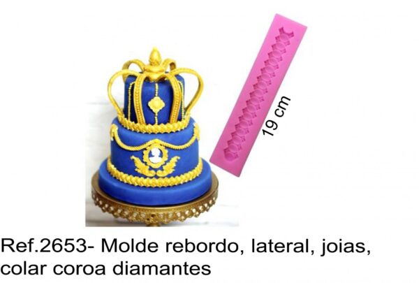 J 2653- Molde rebordo, lateral, joias, colar coroa diamantes perolas