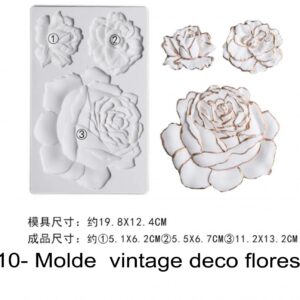 J 2710- Molde  vintage deco flores folhas rosas