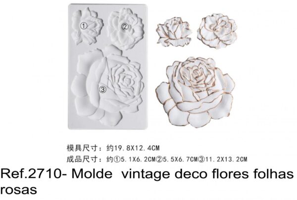 J 2710- Molde  vintage deco flores folhas rosas
