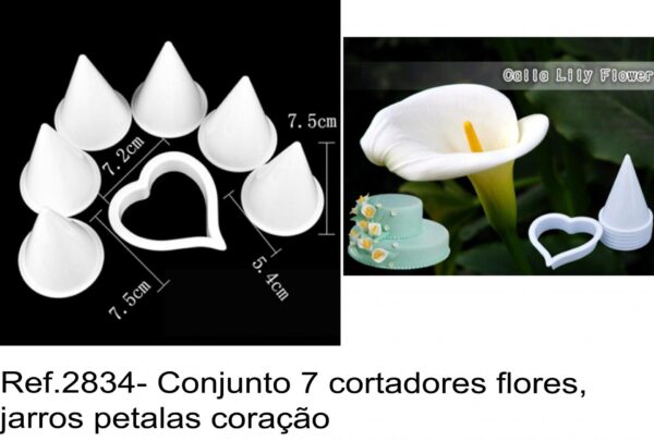 J 2834- Conjunto 7 cortadores flores, jarros petalas coração