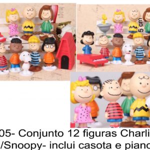 J 505- Conjunto 12 figuras Charlie Brown/Snoopy (inclui casota e piano)