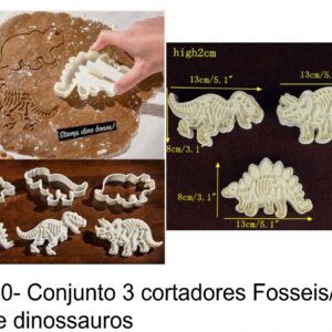 J 550- Conjunto 3 cortadores Fosseis/esqueletos de dinossauros