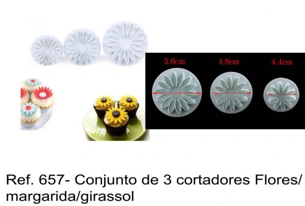 J 657- Conjunto de 3 cortadores Flores/ margarida/girassol malmequeres