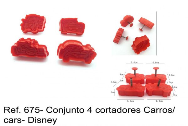 J 675- Conjunto 4 cortadores Carros/ cars- Disney