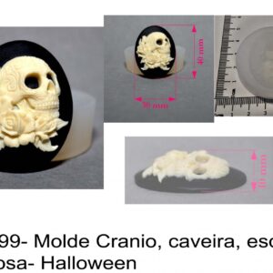 J 799- Molde Cranio, caveira, esqueleto com rosa- Halloween