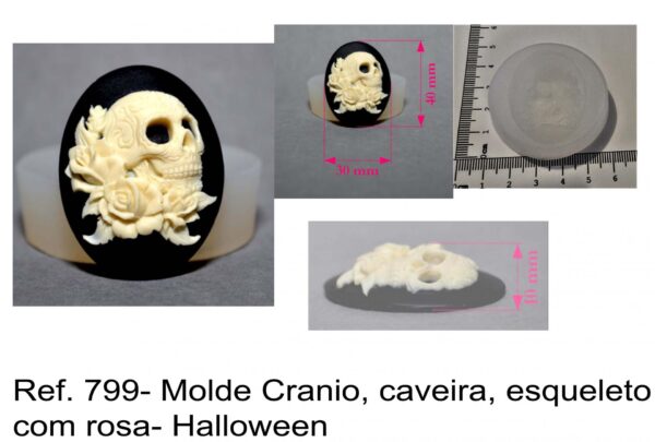 J 799- Molde Cranio, caveira, esqueleto com rosa- Halloween