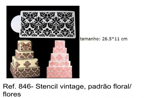 J 846- Stencil vintage, padrão floral/ flores
