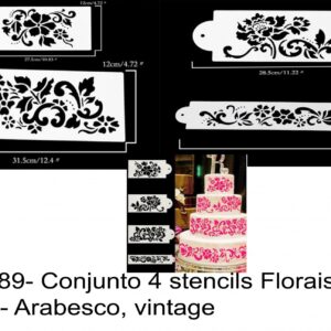 J 889- Conjunto 4 stencils Florais/ Flores- Arabesco, vintage