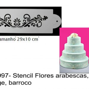 J 997- Stencil Flores arabescas, vintage, barroco